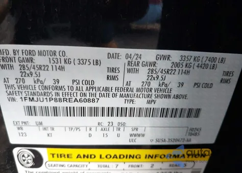 2024 Ford Expedition King Ranch from USA, damaged, VIN 1FMJU1P88REA60887